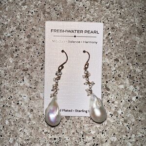 Freshwater Pearl Drop Earrings with Tiny Pearl Accents - White